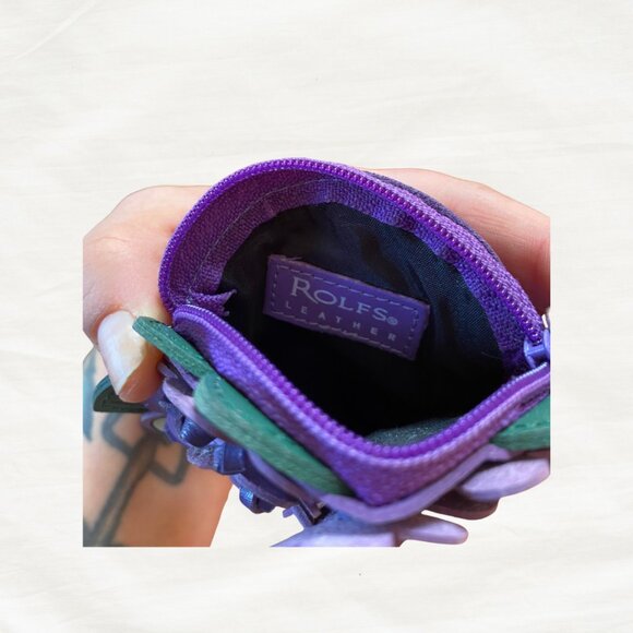 Rolfs Leather 3D Floral Coin Purse | Purple Hydrangea Leather Pouch - Picture 3 of 3